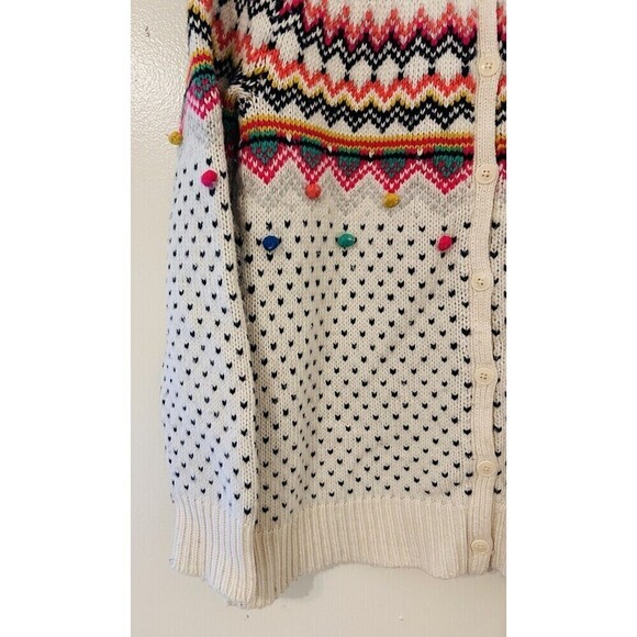 Talbots Carnival Fair Isle Pom Pom Back Button Wool-Blend Sweater Women’s Med - Picture 3 of 5